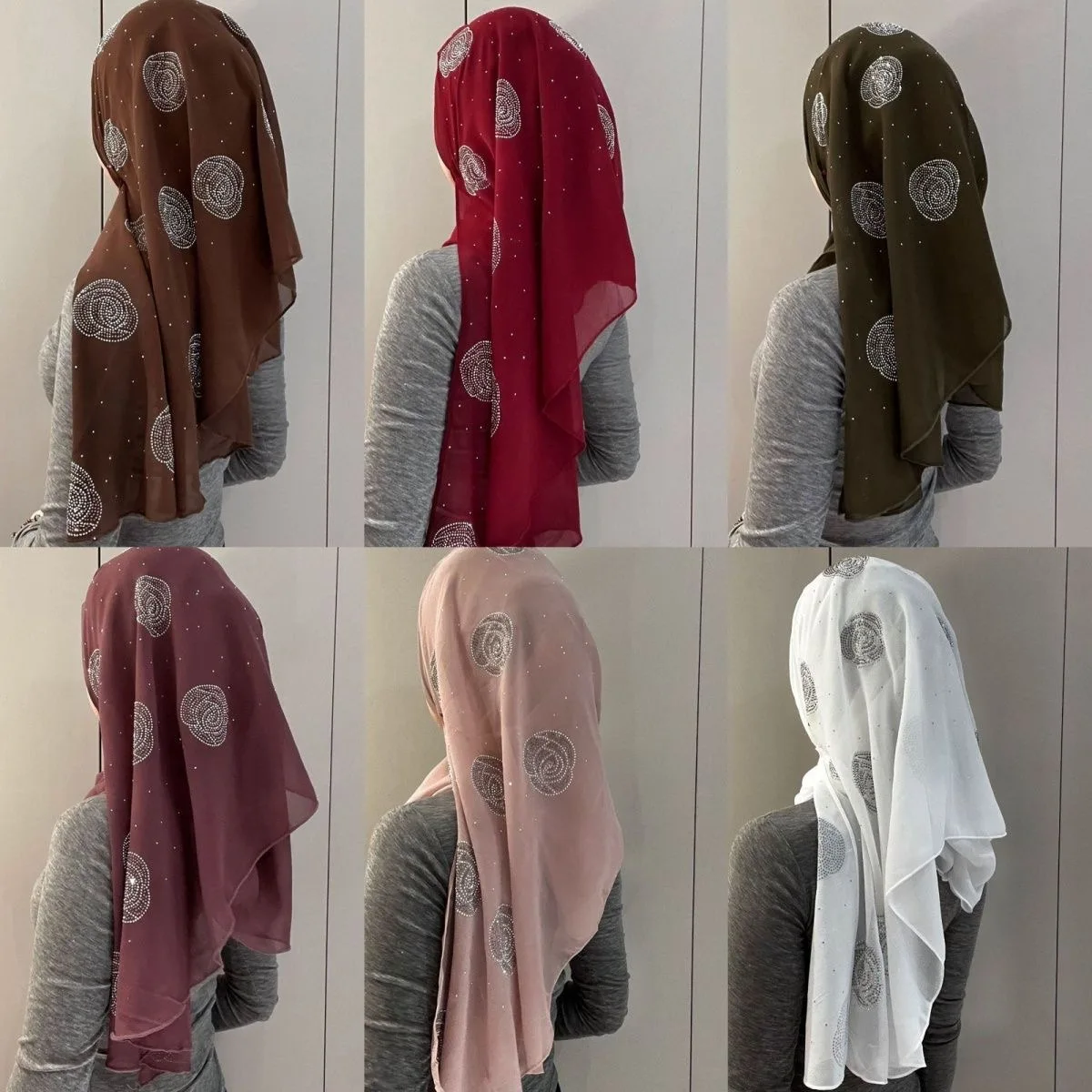 

Шифоновый блестящий платок-хиджаб с розами для мусульманок