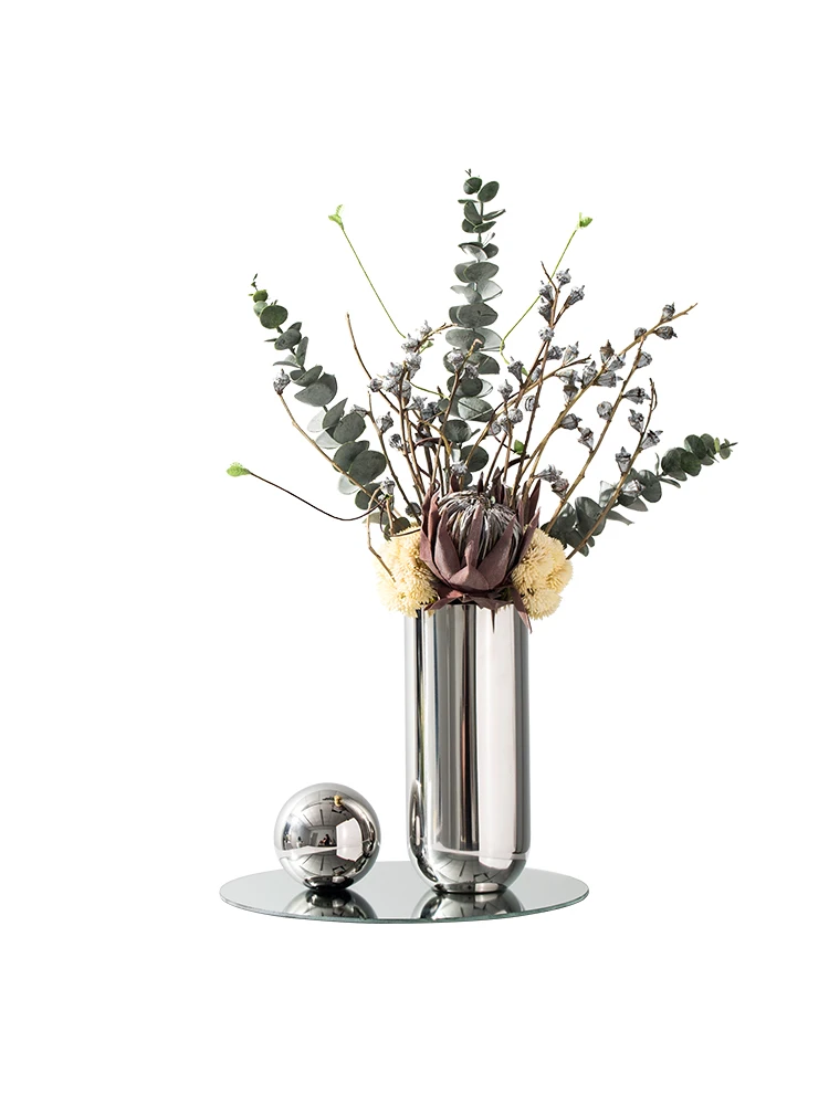 Simple TV Cabinet Vase Minimalist Light Luxury Silver Flower Arrangement Ornaments