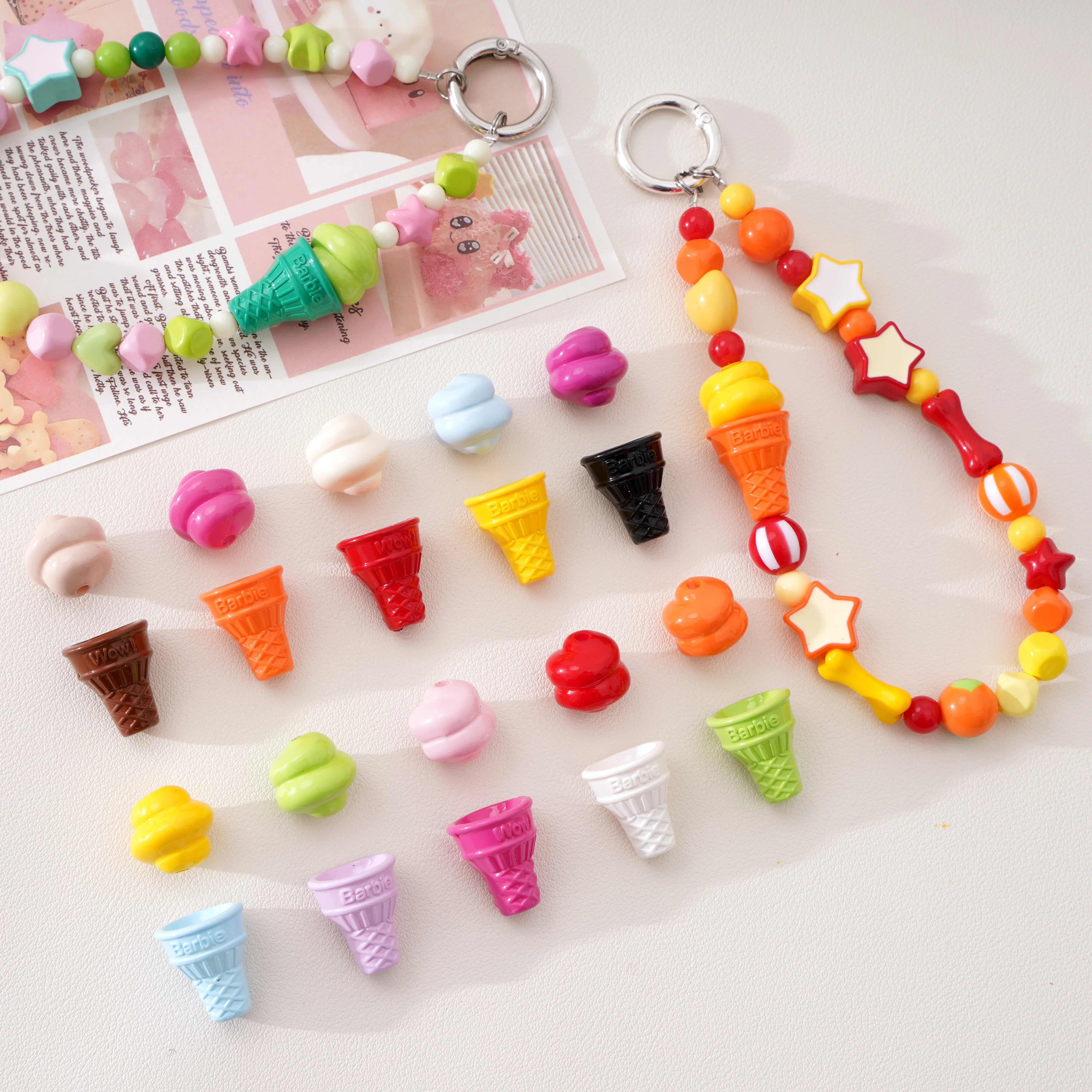 2 قطعة الخرز الخبز الطلاء الآيس كريم الملونة الحلوى الديكور فاصل فضفاض الخرز الكرة لصنع المجوهرات DIY بها بنفسك المفاتيح اكسسوارات