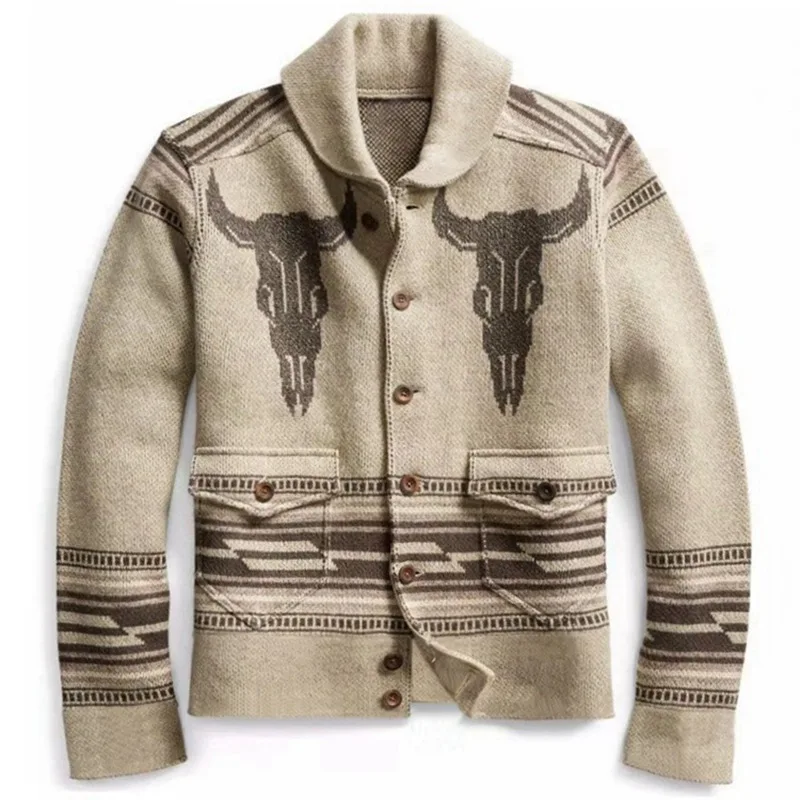 

New Men's Knitted Sweater Long Sve Turn-down Collar Cardigan Embroidered Outerwear Faionable Urban Sle Casual Wear