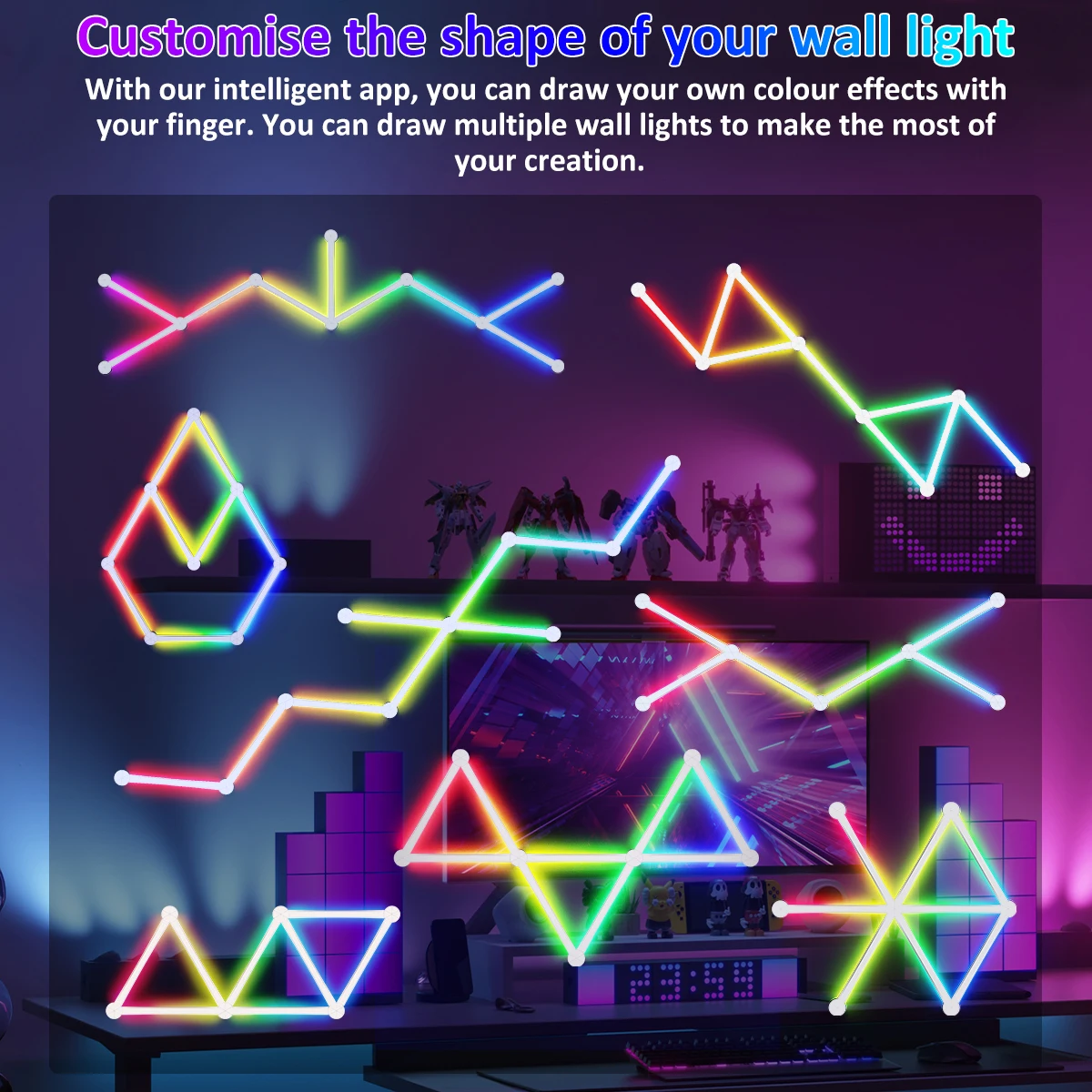 Inteligentne linie oświetlenia ściennego LED RGB z możliwością przyciemniania, 6 sztuk/9 sztuk inteligentna listwa oświetleniowa, sterowanie