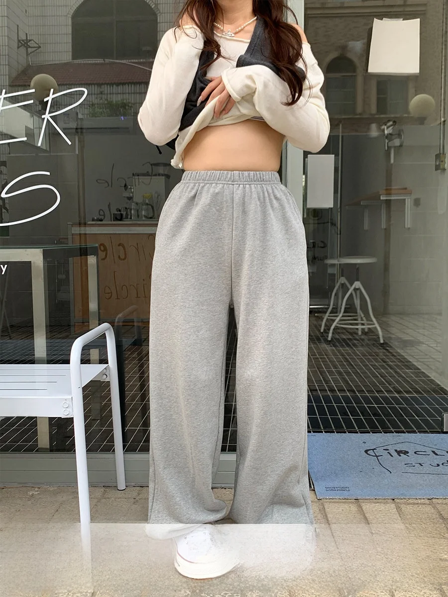 

Спортивные повседневные брюки для женщин, прямые брюки с эластичной талией, хлопковые прямые брюки-трубы, универсальные, для осеннего сезона, женские брюки