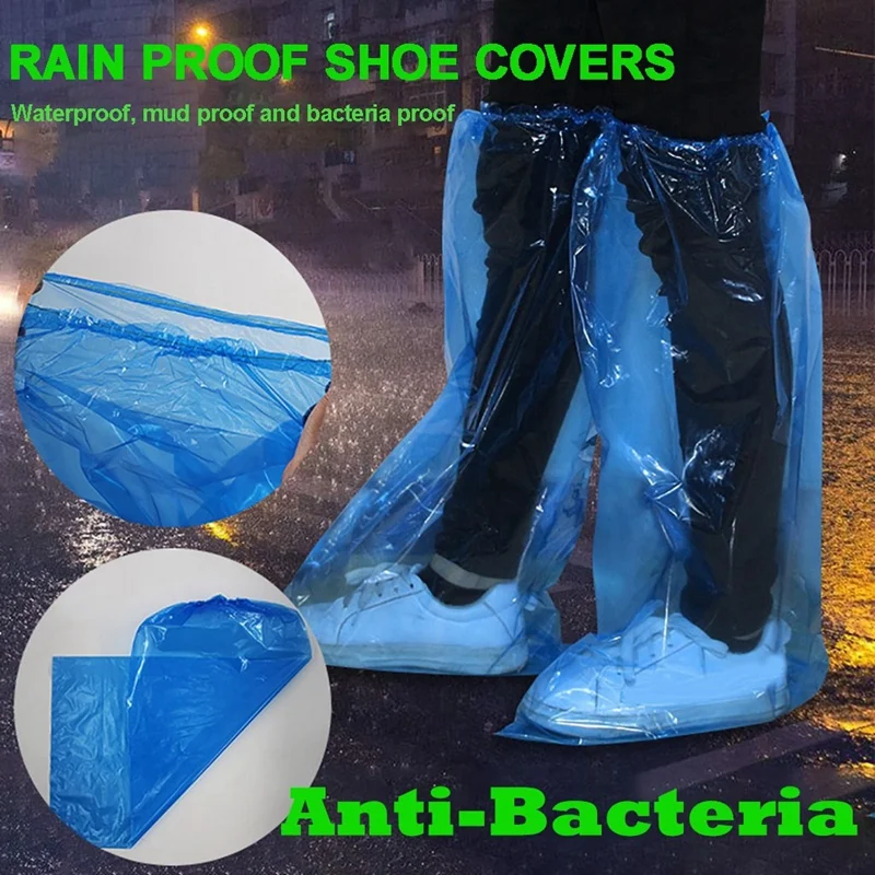 10 Pairs Waterproof Thick Plastic Disposable Rain Shoe Covers High-Top Anti-Slip For Women Men