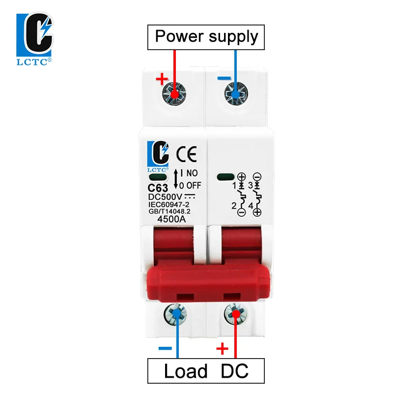 DC 회로 차단기 태양광 패널 과부하 보호 스위치, DIN 레일 자동 차단기, 500VC63, 6A, 10A, 16A, 20A, 25A, 32A, 40A, 50A, 63A