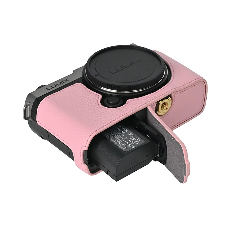 S9 รูปแบบลิ้นจี่กล้องหนังแท้ครึ่งตัวสําหรับ Panasonic Lumix S9 แบตเตอรี่เปิดฝาครอบด้านล่างแม่เหล็ก