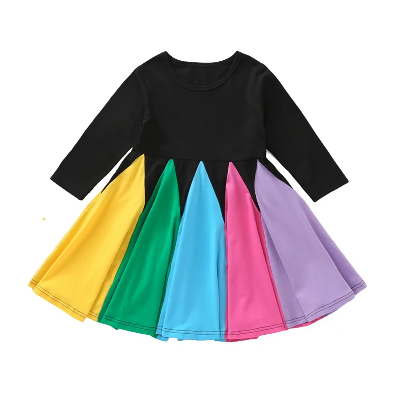 

SAILEROAD 2022 Autumn Children's Clothing Rainbow Dresses Long Sleeve Outfit Baby Girls Princess Dress Cotton Kids Clothes