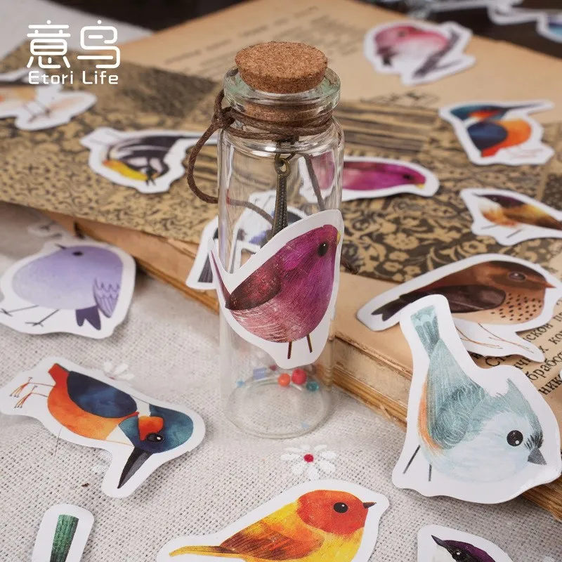 46 Pcs Tamanho Pequeno Scrapbook Stickers Boxed DIY Decoração Cute Birds Adesivos Para Planejador Scrapbooking Diário Notebooks Álbum