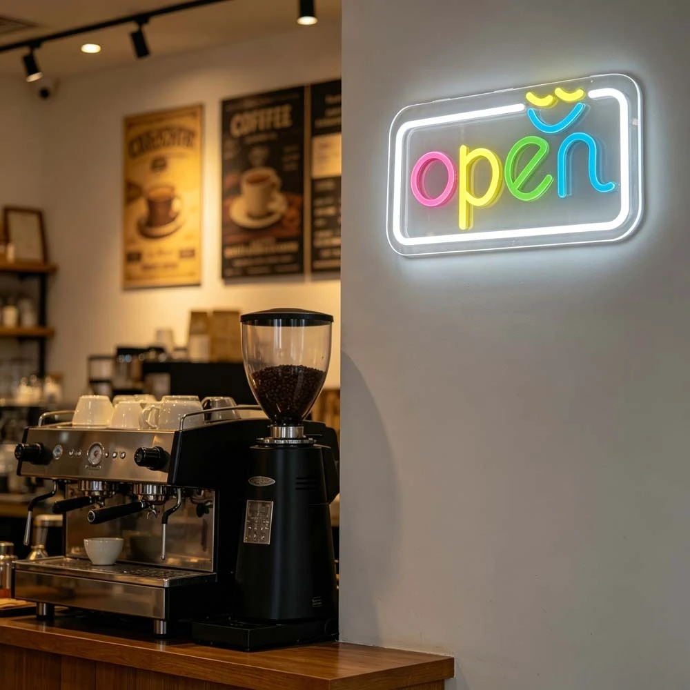 Open Neon Sign LED Light for Shop Cafe Bar Store Front Desk Decor Aesthetic USB Rechargeable Dimmable Business Party Night Light