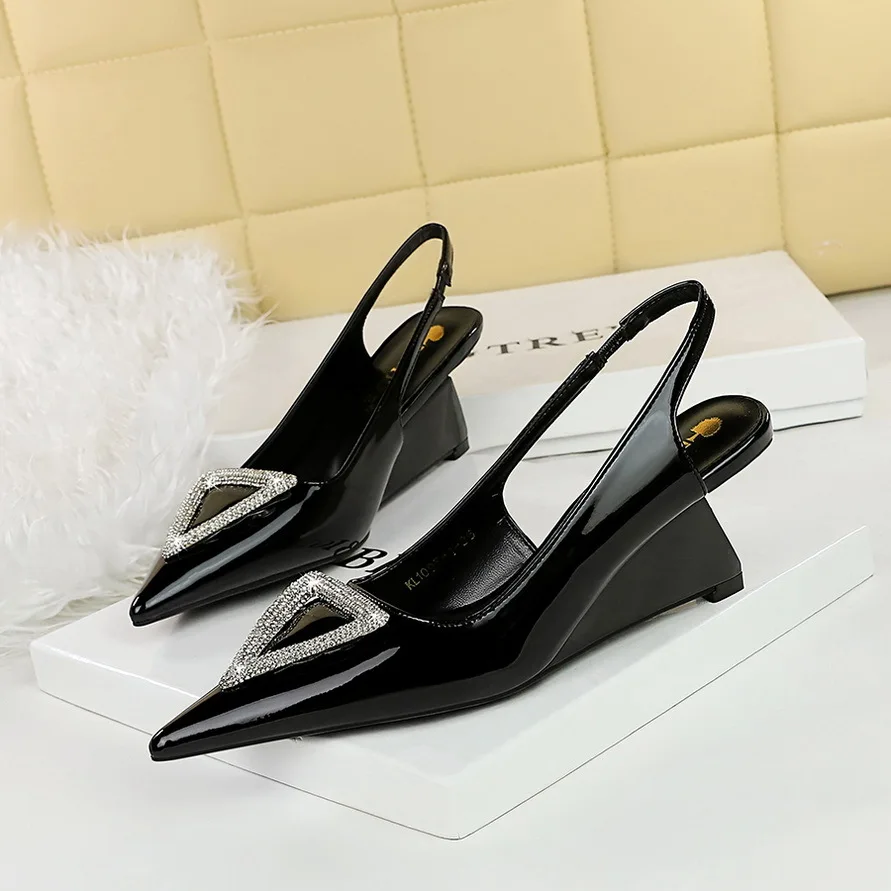 

BIGTREE Shoes 2024 New Wedges Heels Women Patent Leather Woman Pumps Hollow Back Strap Women Sandals Elegant High Heels 6.5 Cm