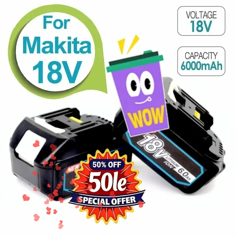 

18V 6000mAh Rechargeable Lithium-ion Battery for Makita BL1860 BL1850 BL1840 BL1830 High Quality Power Tools Replacement Battery