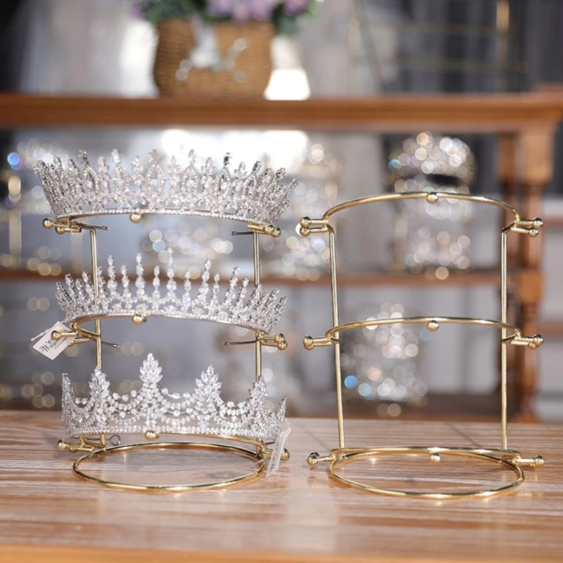 

Crystal Tiara Crowns Display Stand Metal Gold Bride Headbands Storage Organizer