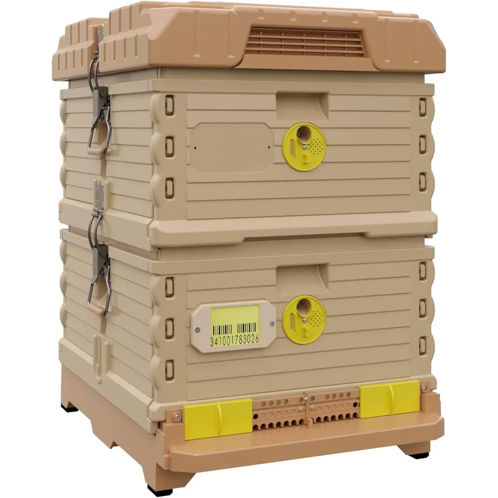 

Ergo Insulated Bee Hive Set with Wood Frames with Premier Double Wax Foundations (Double) (Tan Body Yellow Entrance, Double)