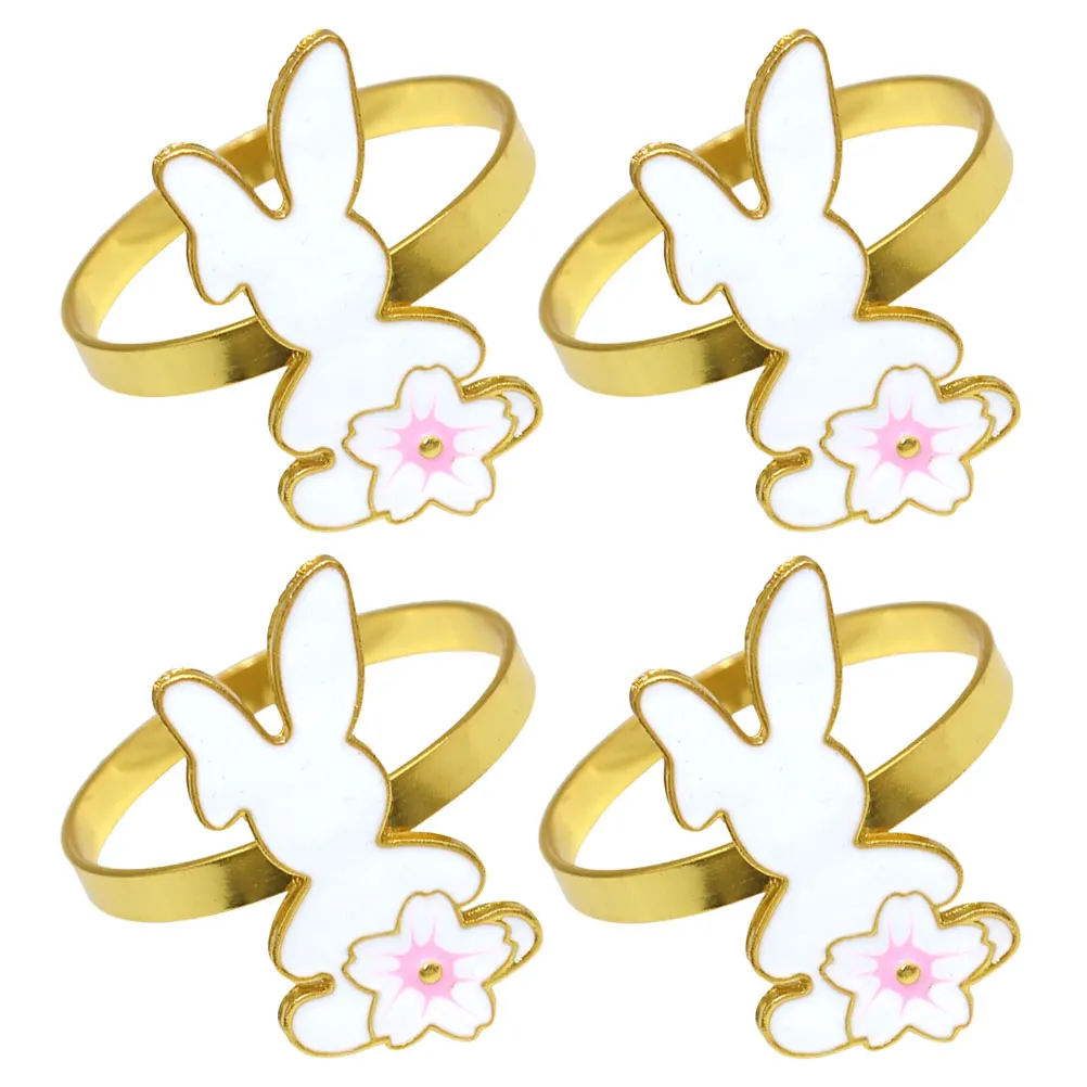 

4pcs Alloy Napkin Rings Floral Bunny Design Reusable Elegant Table Setting for Easter Party Restaurant Rabbit