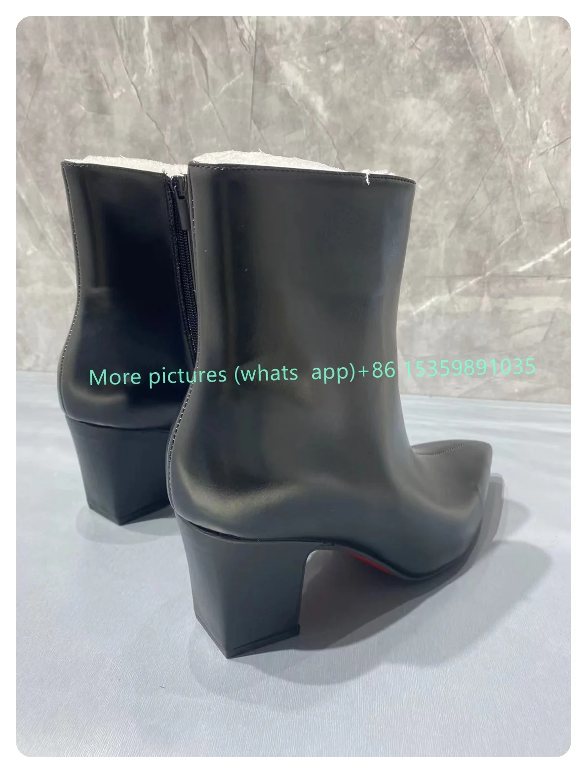 Pointed Toe Leather Side Zipper Ankle Boots Square Heels Women Men Boots Solid Fashion Luxury Catwalk 2024 New Arrivals