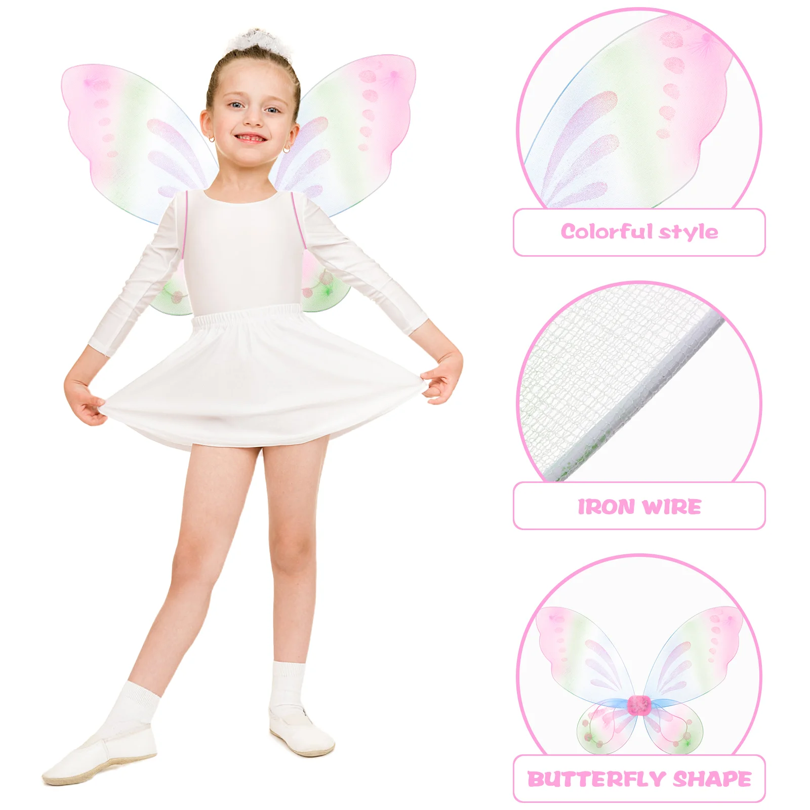 Kids Dressing up Costumes Single Layer Angel Wings Butterflies for Halloween Dresses Pink