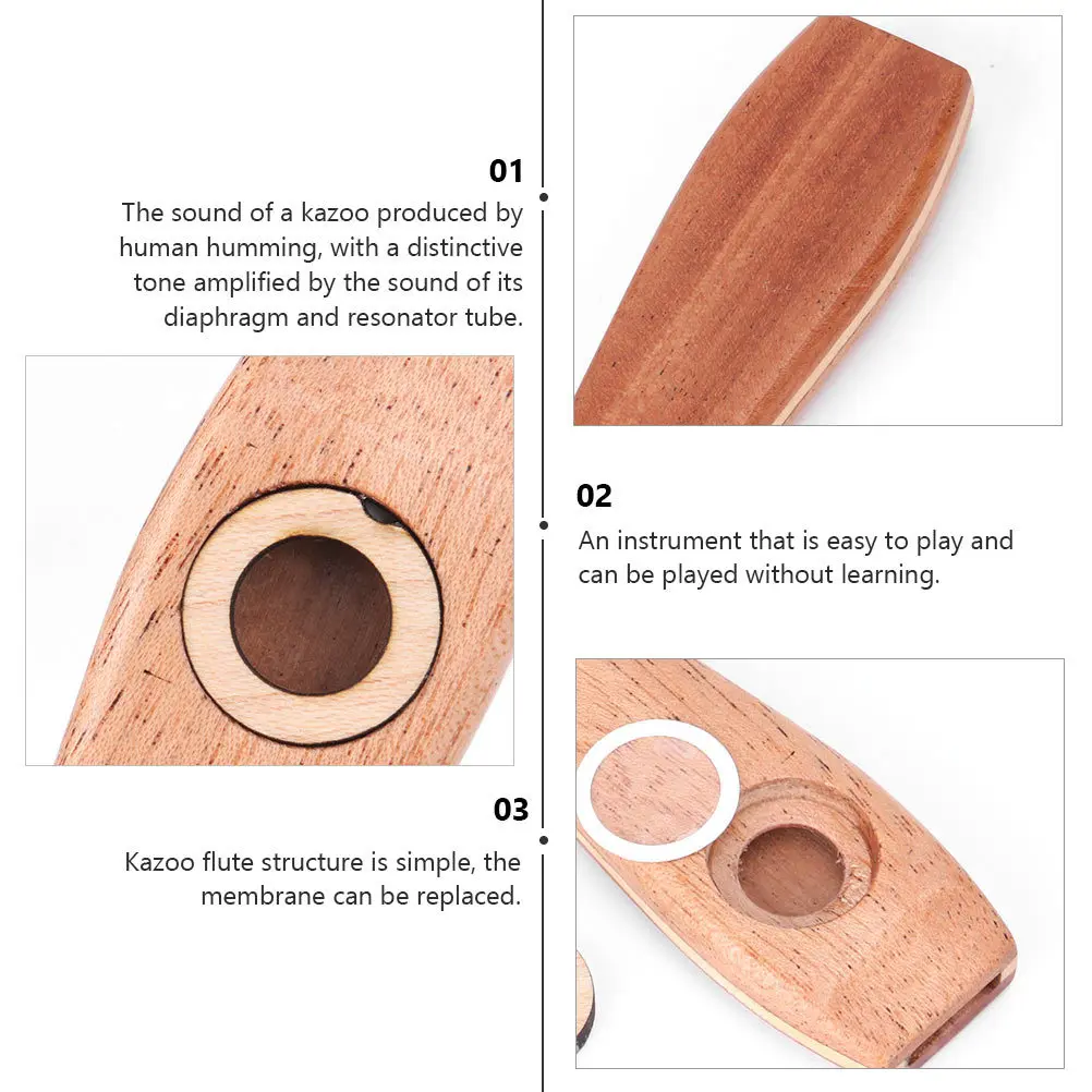 1 قطعة كازو خشبي كاكي صوت رنين طبيعي آلة موسيقية جيتار القيثارة شريك كازو خشبي تعليمي #4