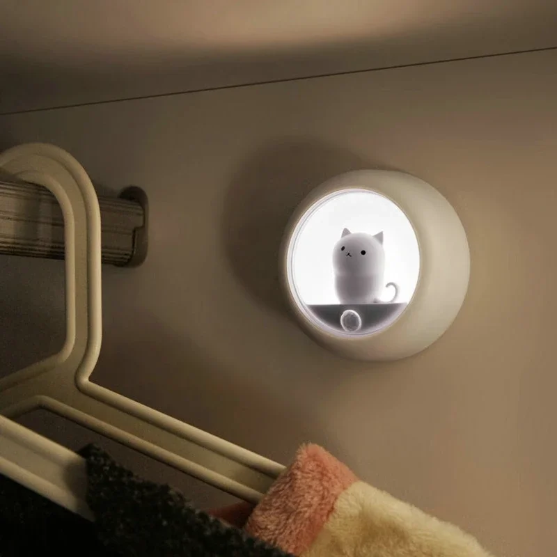 Smart LED Night Light Creative Cat Motion Sensor USB Rechargeable Lamp Decor Cabinet Wall Hanging Lamp for Kid Bedroom Cute