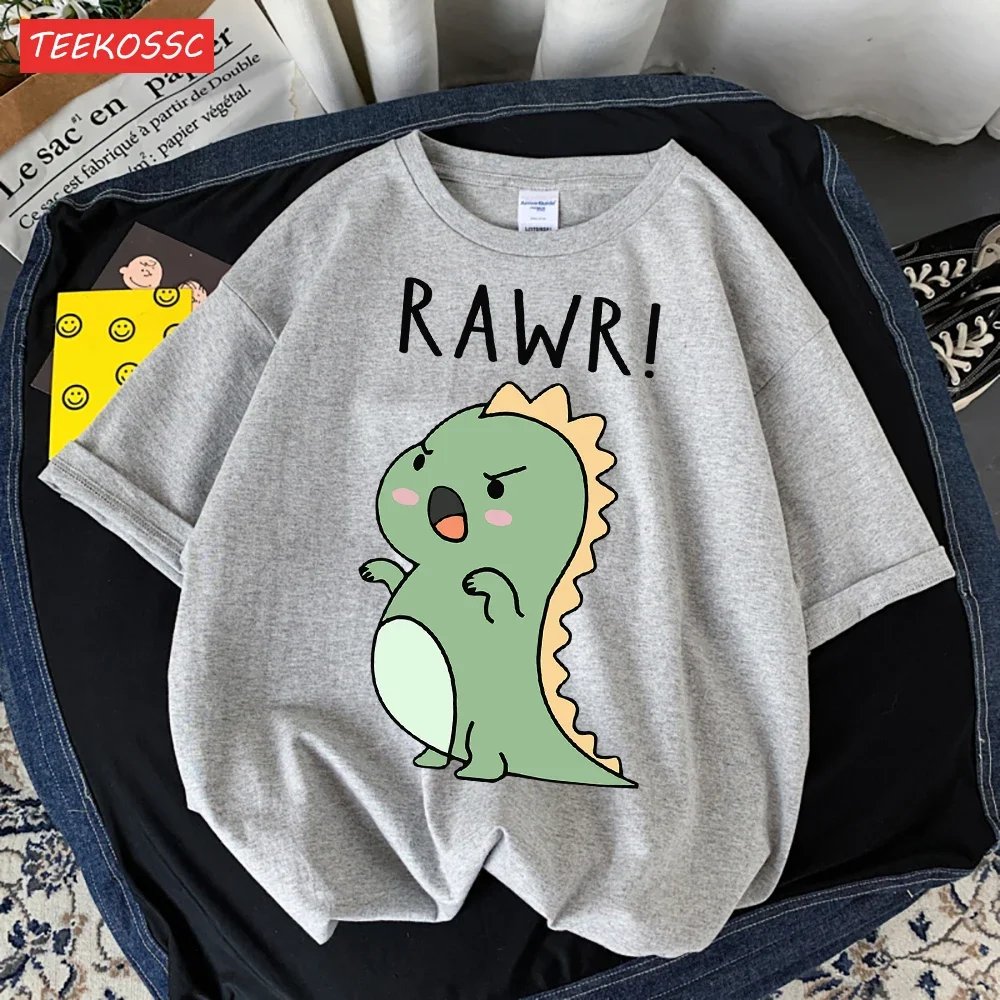 

Fierce Cartoon Dinosaur Print Womens Short Sleeve Soft Sport T Shirts Basics Versatile Tops Trendy Beautiful Tee Clothes Womens