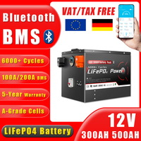 12V 200Ah 300Ah 500Ah LiFePO4 Battery Pack Bluetooth BMS Grade A 6000+ Deep Cycle For Solar Home Storage RV Boat Inverters PV