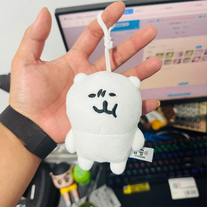 LLavero de juguete de peluche de oso blanco, oso de broma de Anime, té básico de Ramen enojado, Animal relleno suave, mochila, regalos de decoración