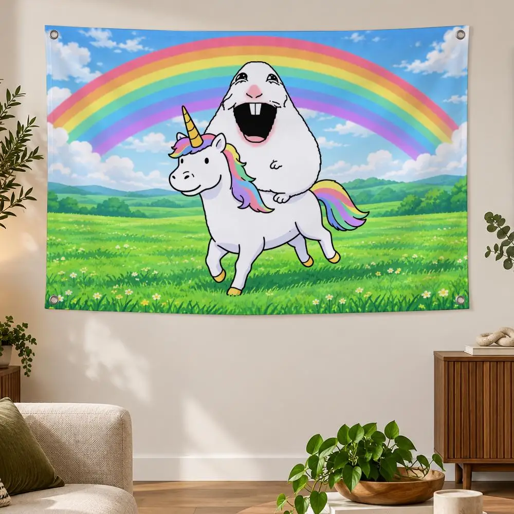 Meme H-Hamster Meme Sun Shines Flags Banner Decor for Bedroom,Garden,Party,Club,Gaming Room,Indoor Outdoor
