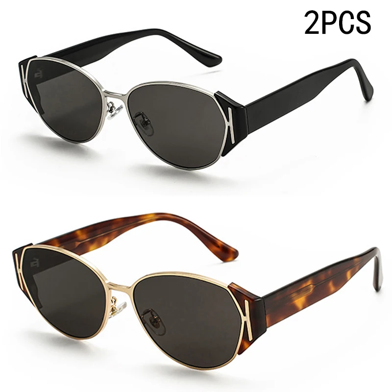 2PCS Hot Girl Retro Cat Eye Sonnenbrille Frauen High-end-Metall Reise Sonnenbrille Quadratisches Gesicht Macht Ihr Dünne aussehen 2239-1