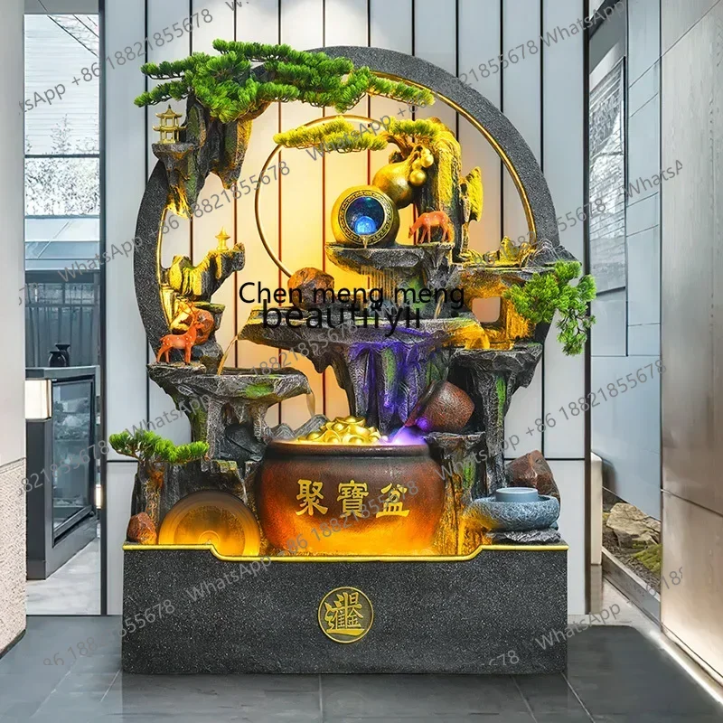New Chinese-style round water curtain wall rockery flowing water ornament restaurant clubhouse landscape home decoration
