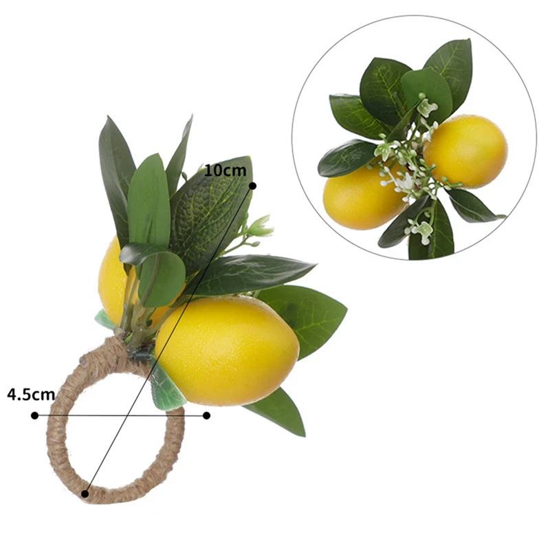 Lemon Napkin Rings Set Of 6 Lemon Vine Leaf Napkin Holders For Dining Table Decor Banquet Wedding Birthday Christmas