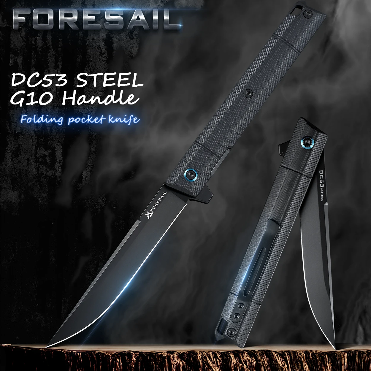 Foresail-dobrável Canivete Lâmina de Aço G10 Handle Ideal para Camping ao ar Livre Carry Diário Preto Pvd Dc53