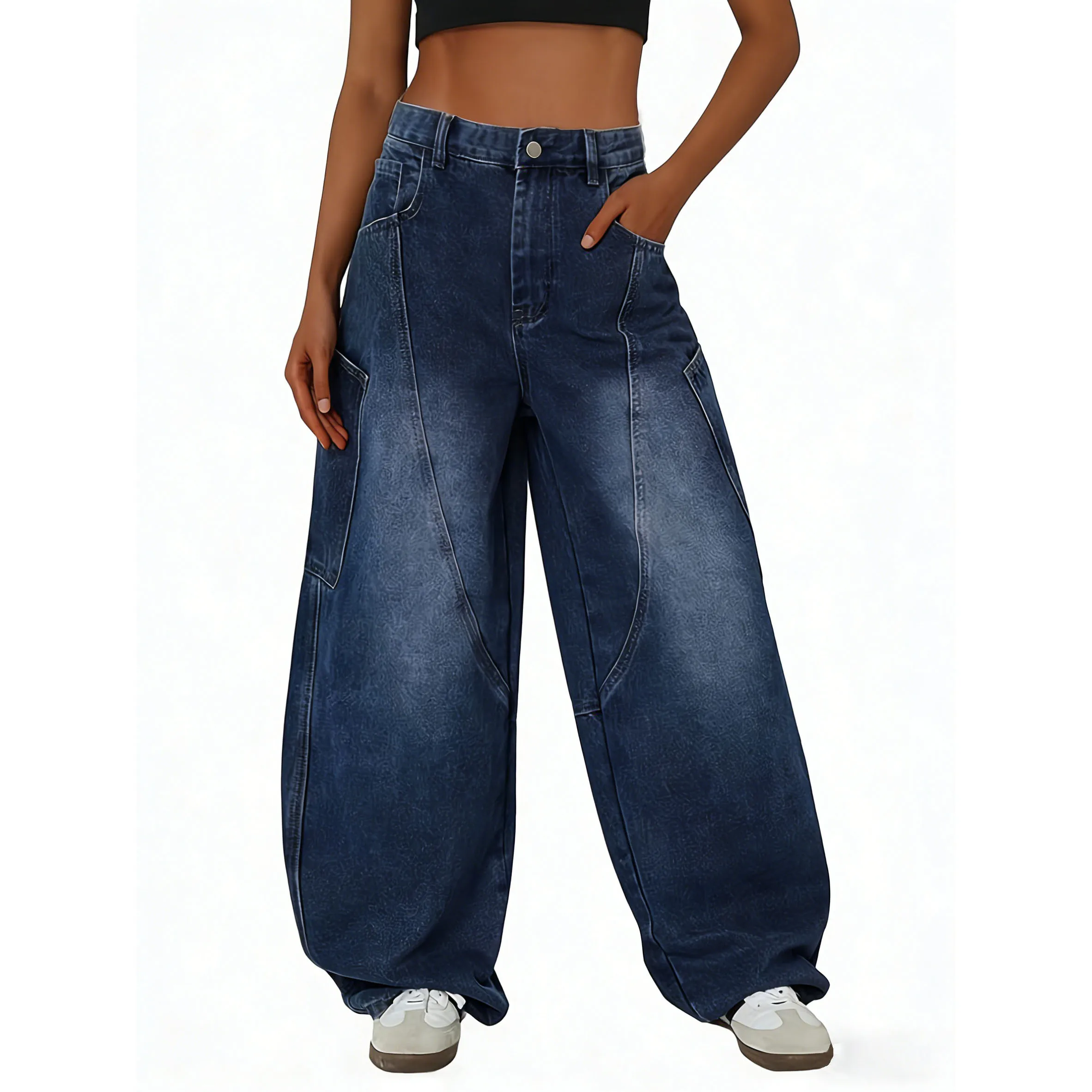 

Womens Pants Womens Jeans Dark Blue Washed Wide Leg Denim Trousers Vintage Non Stretch Ladies Bottoms