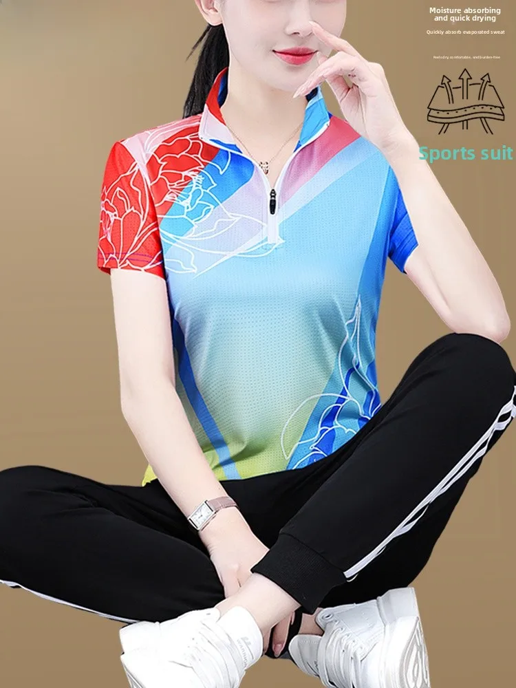 

TUCANO Faionable Sportswear Set Women's Badminton Fitn Clothes Ice Silk Qui Dry Long Pants ort Sve Top