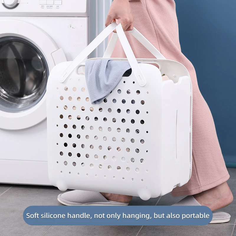 Wall-mounted Portable Laundry Basket Clothing Toy Storage Basket High Value Hollow Breathable Large Folding Dirty Clothes Basket