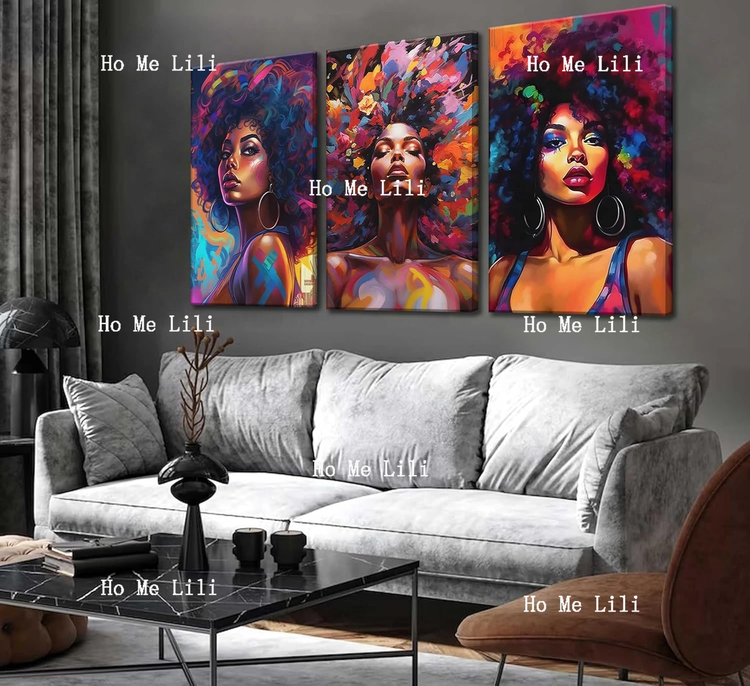 African American Women Canvas Wall Art Colorful Afro Girl Painting Modern Abstract Aesthetic Pictures Wall Decor Posters