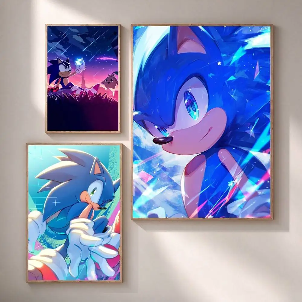 S-Speedy Neon Animated Sonic Prime  Poster Waterproof Wall Art Sticker For Bar Living Room Vintage Decor High Quality Print Gift
