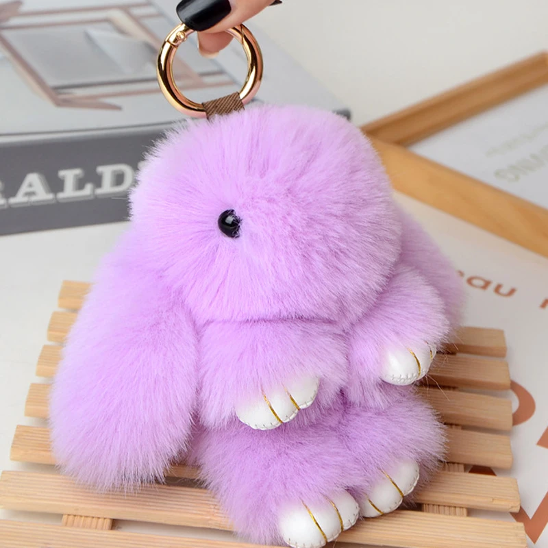 Fluffy Faux Fur Rabbit Keychain For Women Plush Pompom Bunny Hare Key Chain On Bag Car Trinket Female Jewelry Party Dolls Gift