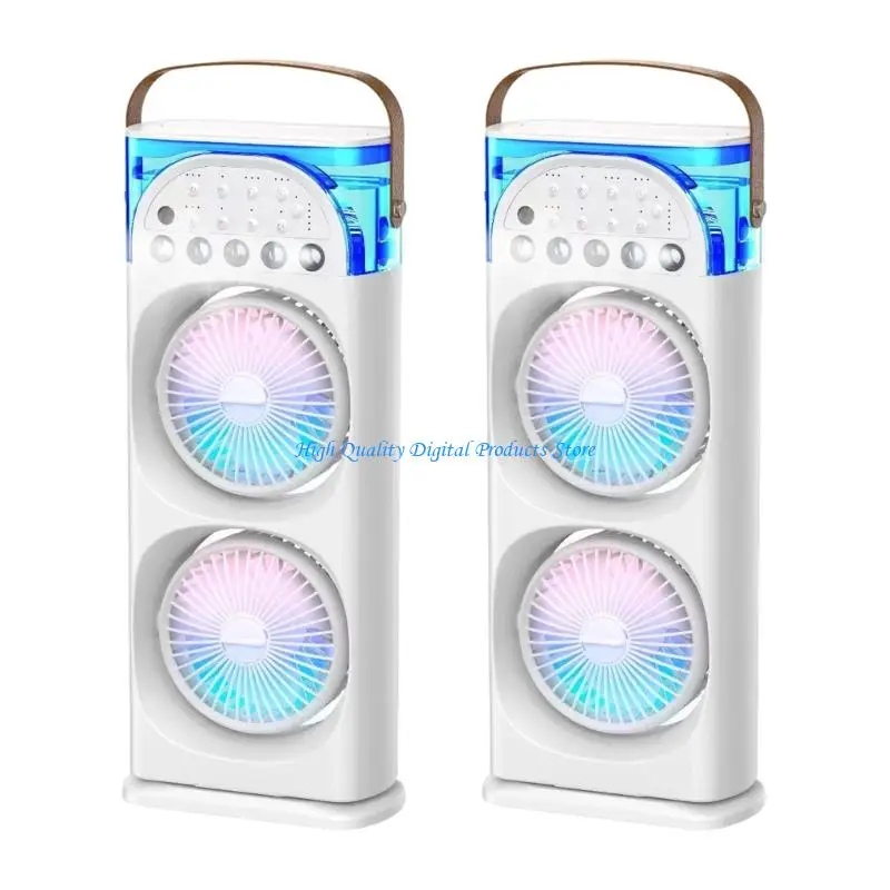 U2JE Portable Desktop Fan Coolers With Double Outlets 12M/S Speed 5 Nozzle Mists Humidifier 3 Speed Setting 7 Color Light For