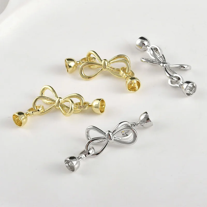 14k Real Gold Color Retention Bow Necklace Bracelet Buckle DIY Handmade Pearl Chain Double Buckle Head Accessories Material