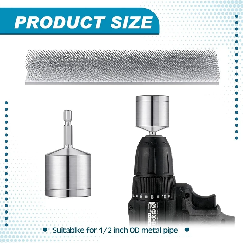 อุปกรณ์ทำความสะอาดท่อทองแดงโลหะขนาด1/2นิ้วพร้อมแปรงเปลี่ยนได้1หลอดแปรงทำความสะอาดท่อสำหรับสว่านไฟฟ้า