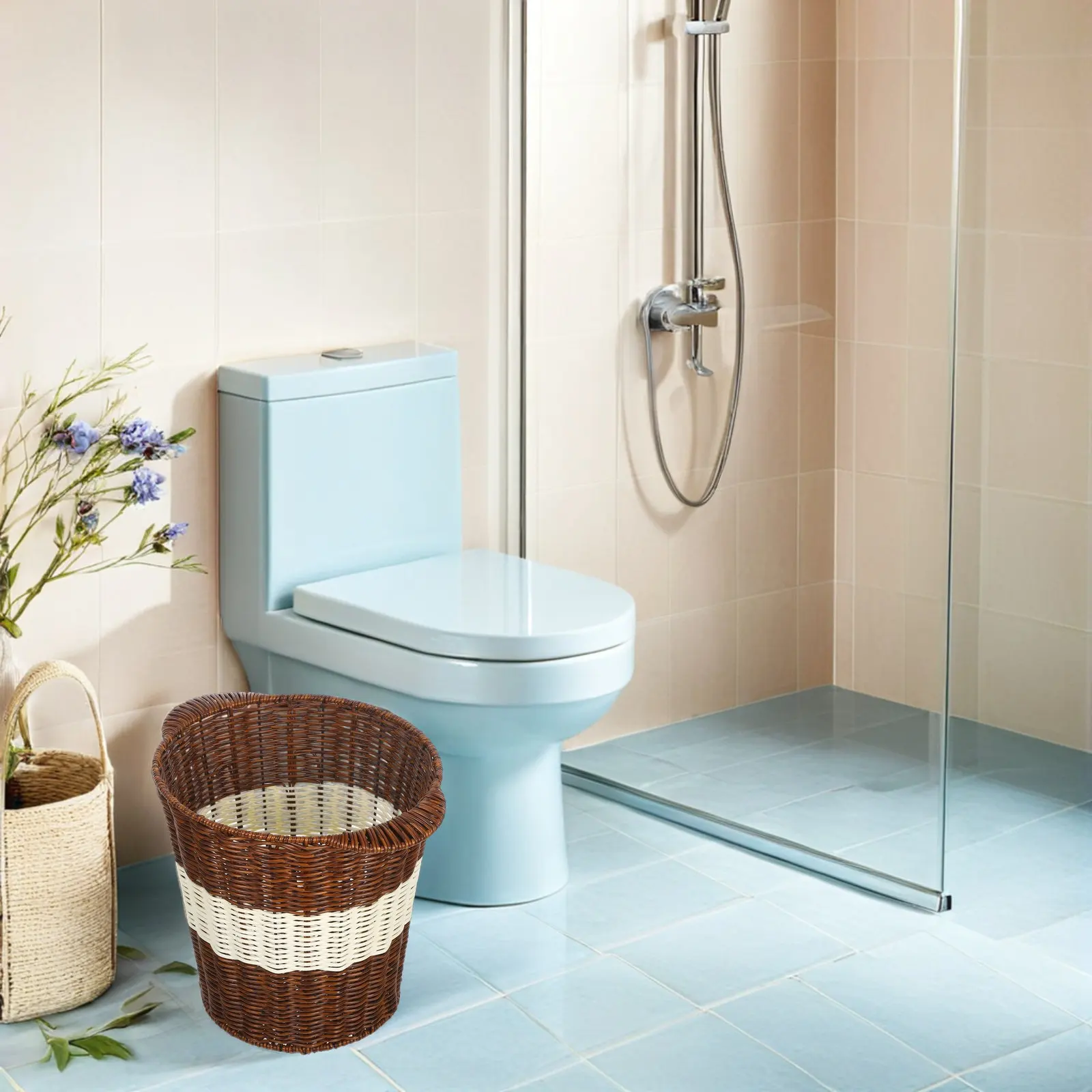 

Woven Imitation Rattan Wastebasket Handwoven Breathable Office Trash Can for Conference Desks Reception Woven Waste Basket