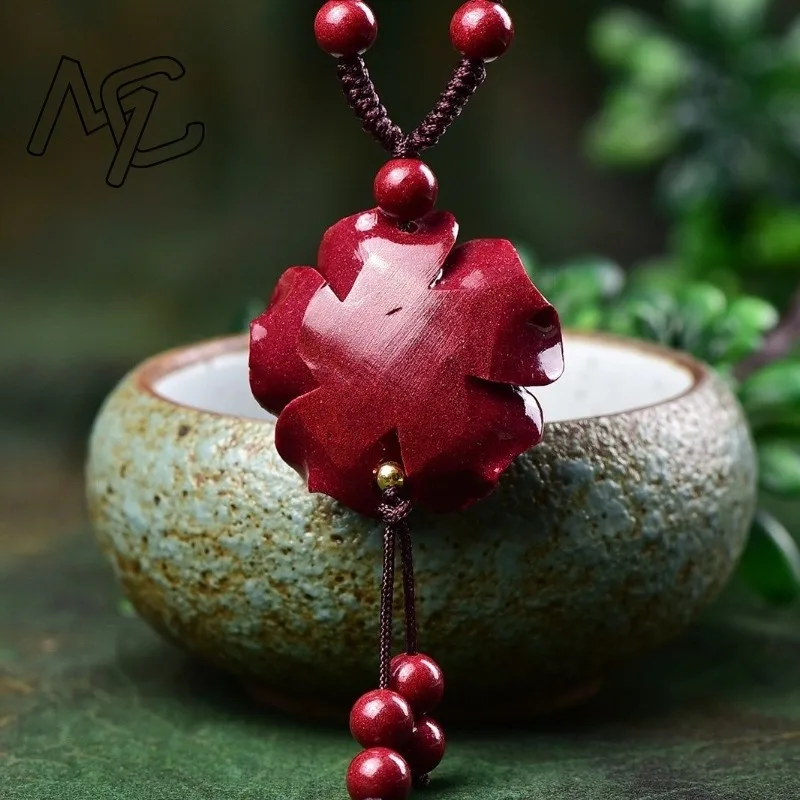 Fashion Cinnabar Jade Rose Flower Pendant Necklace Jewellery Chinese Healing Women Man Luck Gift Sweater Chain Amulet