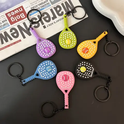 New Tennis Keychain Creative PVC Soft Rubber Sports Key Chain Cute Tennis Racket Ball Keychain Fashion Bag Pendant Gifts
