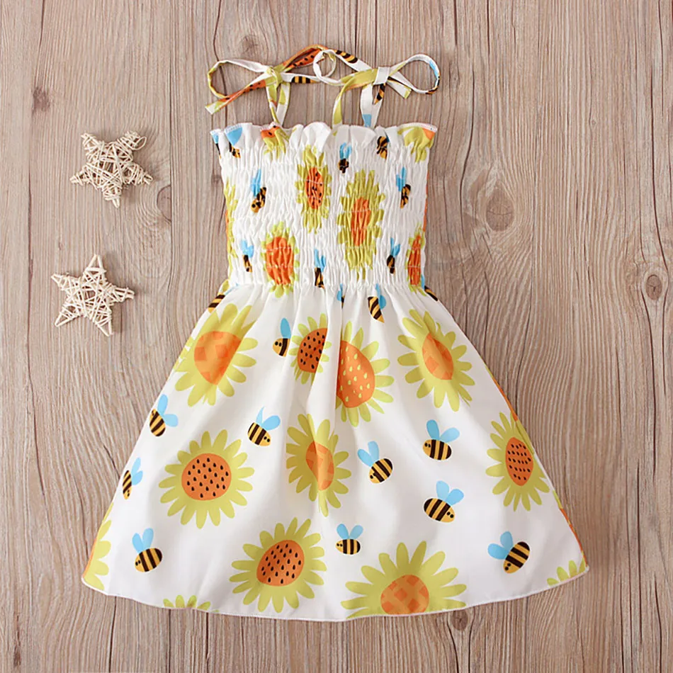 Summer Young Fashionistas Girls Casual Dresses Dinosaur Butterfly Floral Prints Sling Trend Dress Suitable for Multiple Occasion