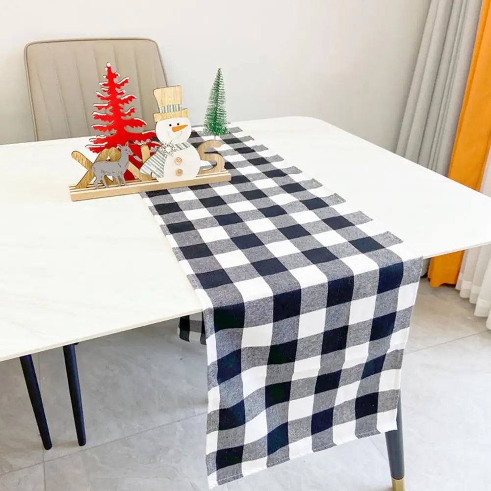 Black Checkered Table Runner Machine Washable Table Runner Festive Christmas Table Runner Black Plaid Print Seasonal Rectangle