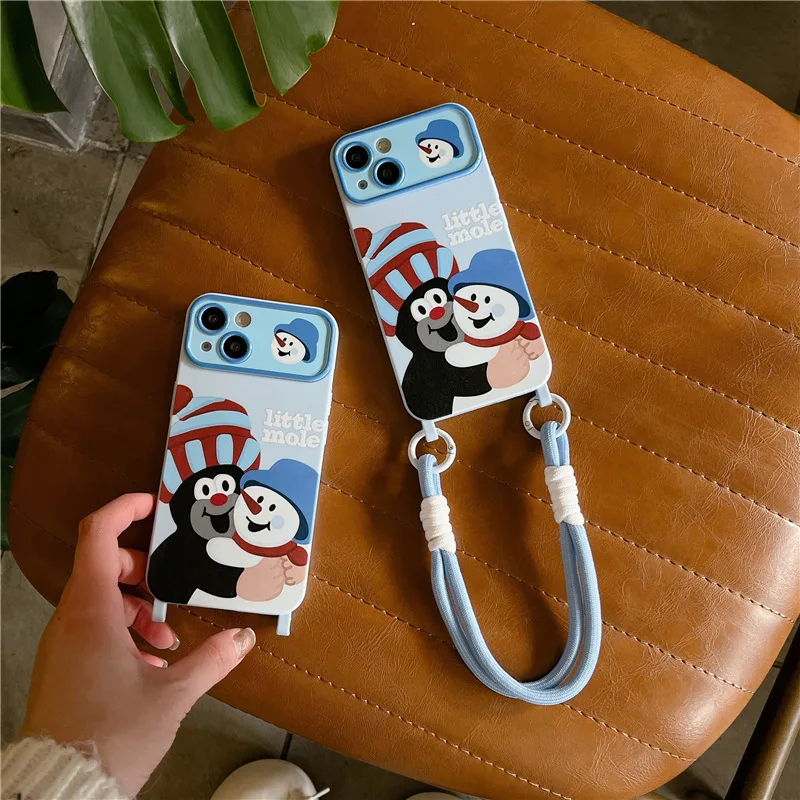 

Cute Cartoon Mole And Snowman With Lanyard Mobile Phone Case For IPhone 12 13 13ProMax 14 14Pro 14ProMax 15 15Pro 15ProMax