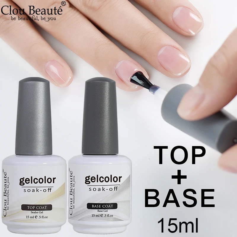 ClouBeaute-Matte Top Base Coat Gel Esmalte, Verniz Transparente, Removedor de Arte, Primer Gel, Veludo, Temperado, Top, 15ml, 10ml