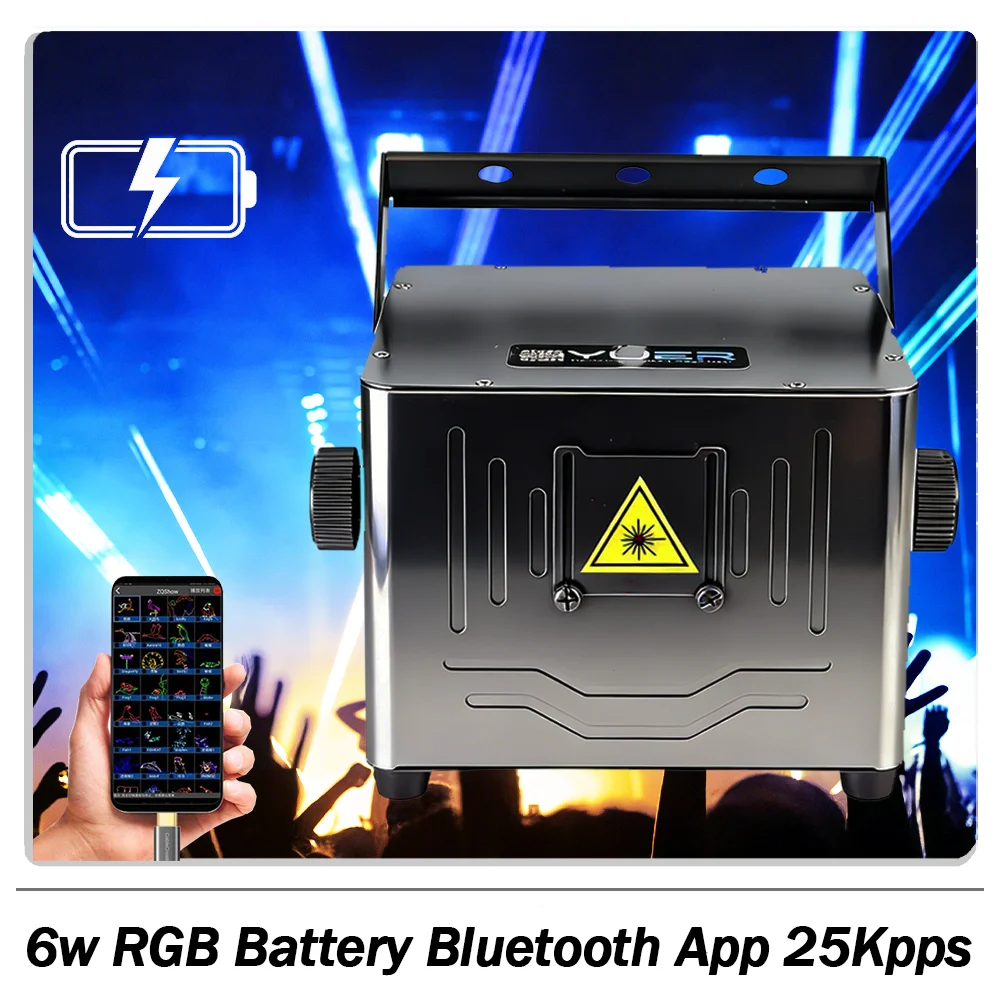

YUER Battery Bluetooth App 6W RGB Animation Laser Light 25Kpps Scanner Projector Stage Light DJ Disco Bar Club Party Christmas