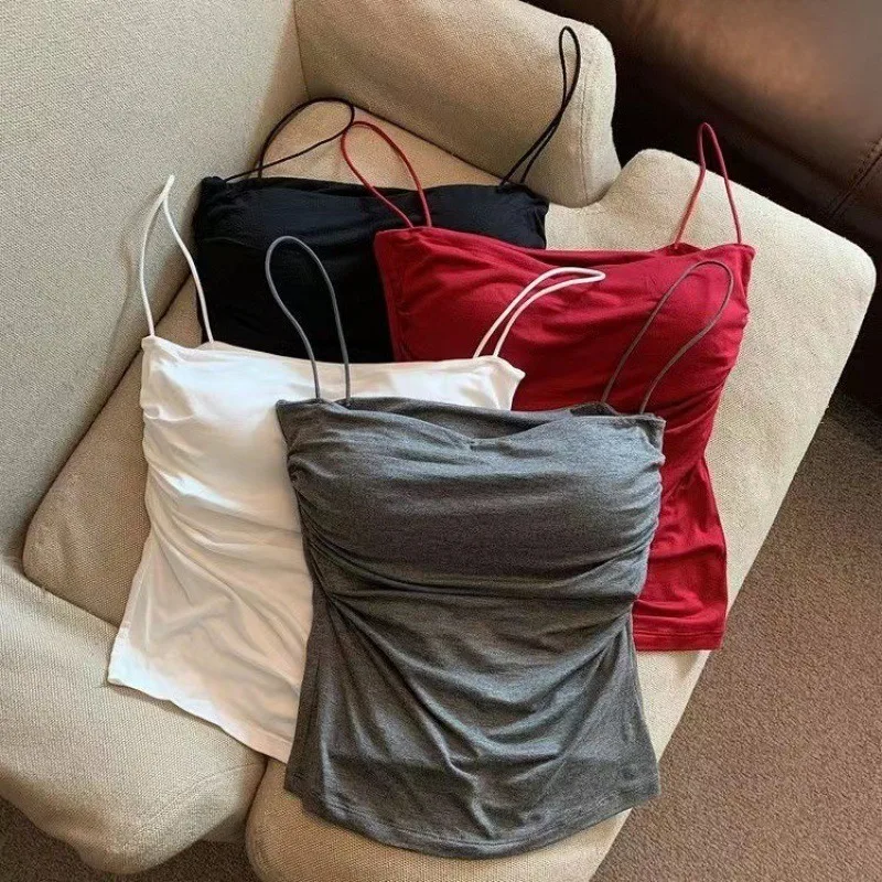 

Women's Camisole Summer Sexy Korean Fashion Trend Built-in Women's Bra Elastic Breathable Women's Beach Daily Casual Vest