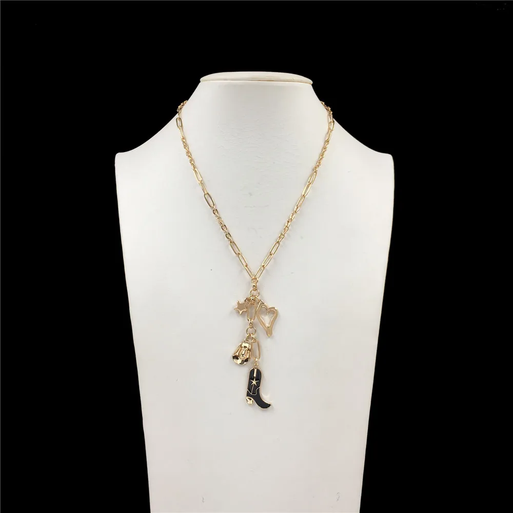 New Party Fashion Gold Color Chain Star Heart Boots Charm Necklace for Women Girl Best Gift