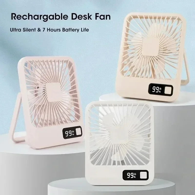 Desk Fan, Portable USB Rechargeable Fan, 180° Tilt Folding Personal Fan With Power Display, 5 Speeds Ultra Quiet Table Fan