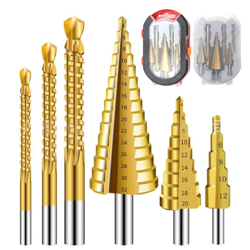 Step Drill Bit Set HSS Steel Titanium 4-12/20/32mm Metal Hole Cutter Cone Core Drilling Hole Saw Tool Twist Serrated Drill Bits